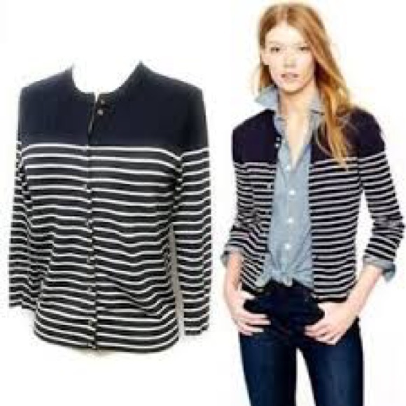 J. Crew Navy Blue Stripe open front  Sweater size small - Picture 2 of 14